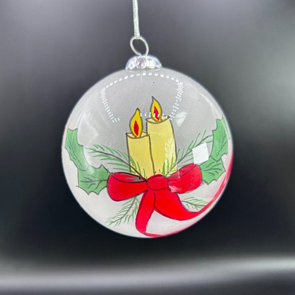Candle Ribbon Mistletoe Graphic Christmas Tree Ornament Hanging Decor Accent